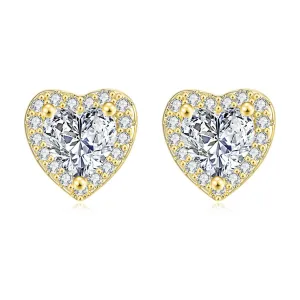 Crystal & Cubic Zirconia 18K Gold-Plated Heart Halo Stud Earrings