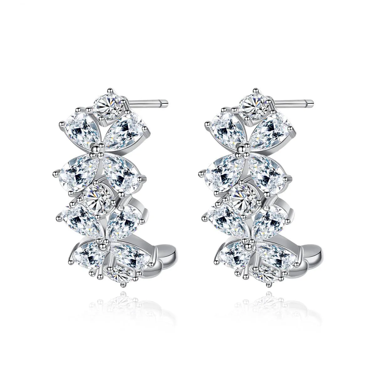 Crystal & Cubic Zirconia Flower Huggie Earrings