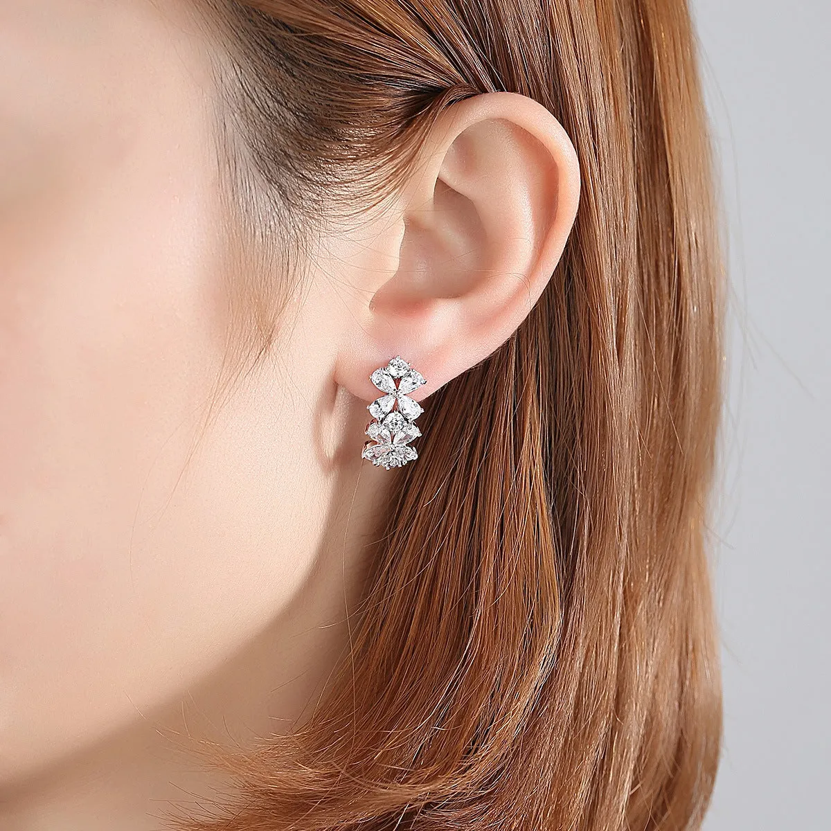 Crystal & Cubic Zirconia Flower Huggie Earrings