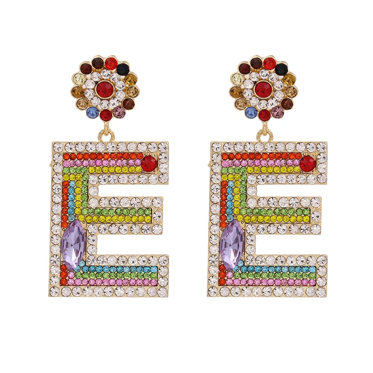 Crystal & Cubic Zirconia Letter E Drop Earrings