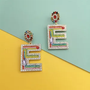 Crystal & Cubic Zirconia Letter E Drop Earrings