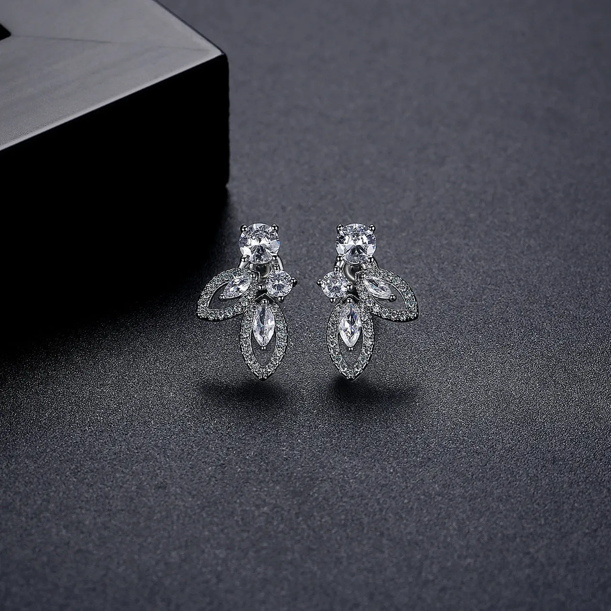 Crystal & Cubic Zirconia Silver-Plated Leaves Drop Earrings