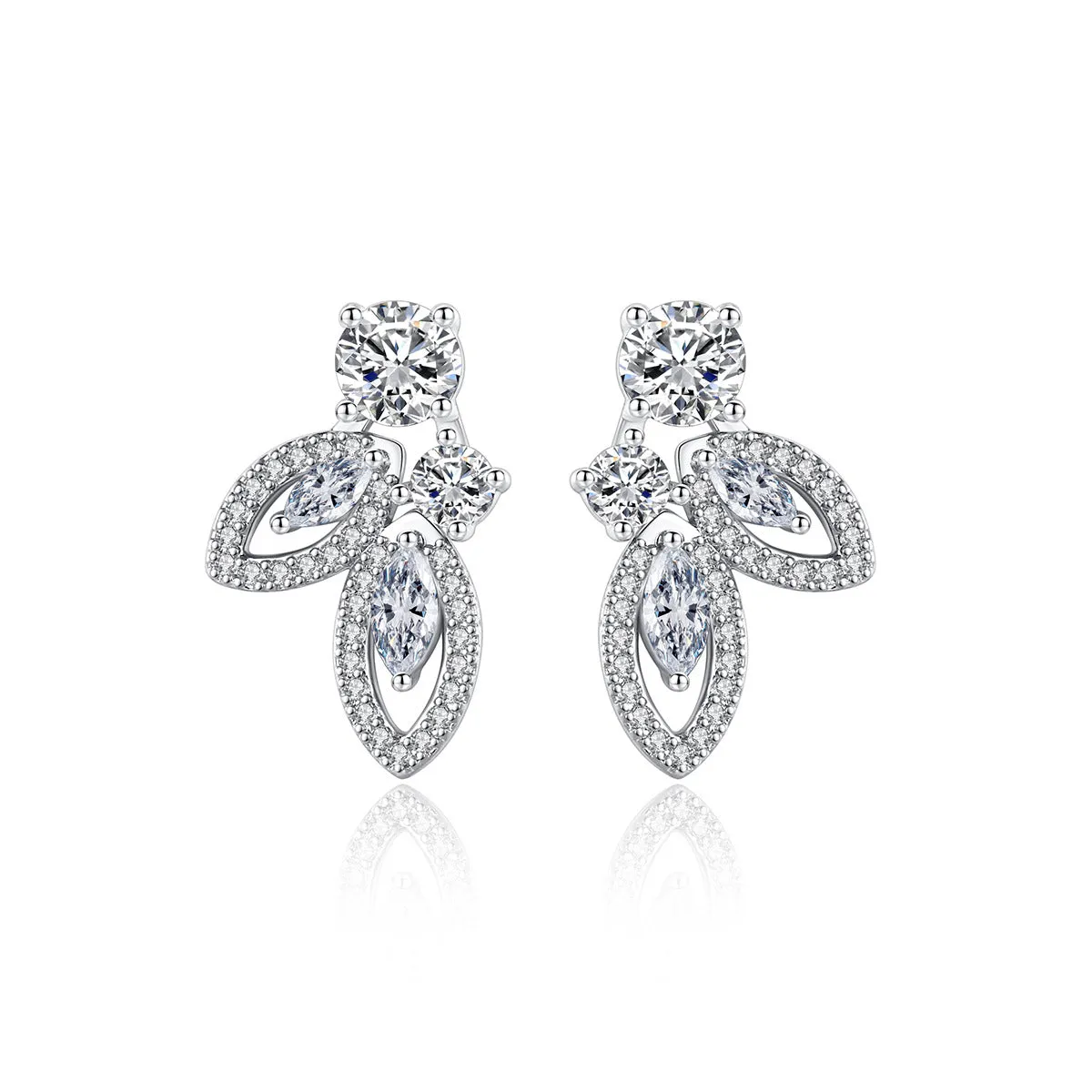 Crystal & Cubic Zirconia Silver-Plated Leaves Drop Earrings