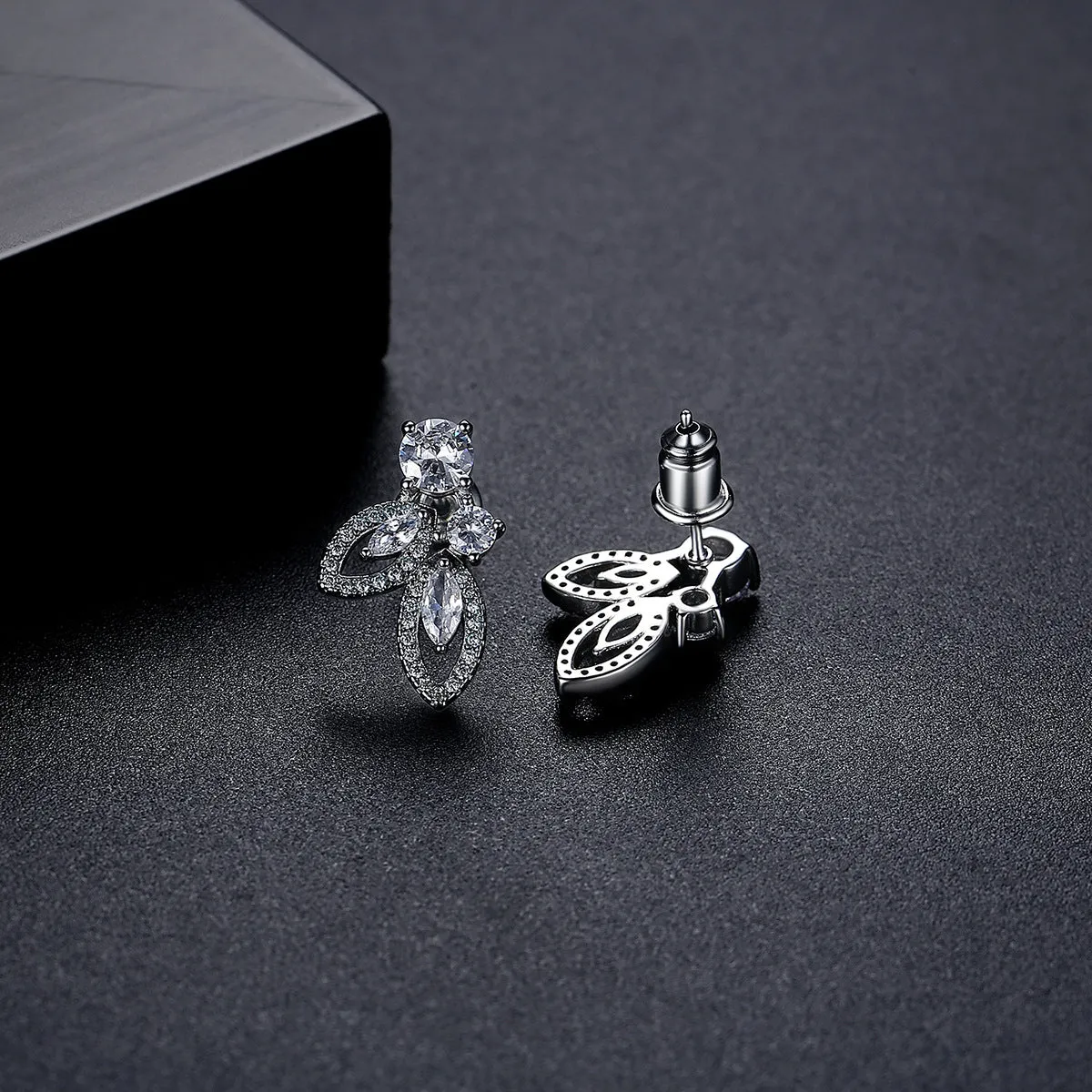 Crystal & Cubic Zirconia Silver-Plated Leaves Drop Earrings