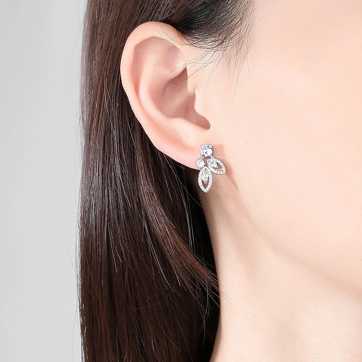Crystal & Cubic Zirconia Silver-Plated Leaves Drop Earrings