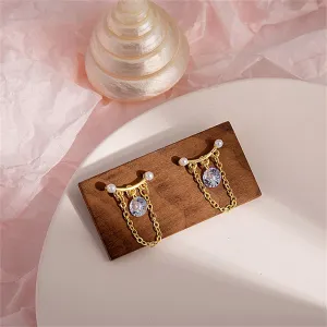 Crystal & Pearl 18K Gold-Plated Chain-Accent Drop Earrings