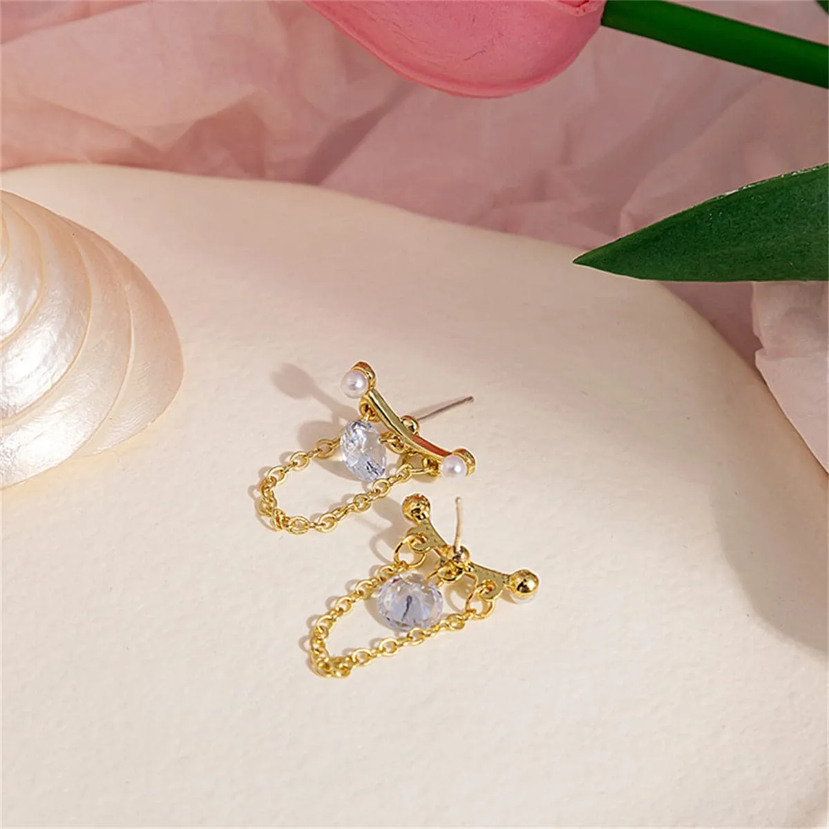 Crystal & Pearl 18K Gold-Plated Chain-Accent Drop Earrings