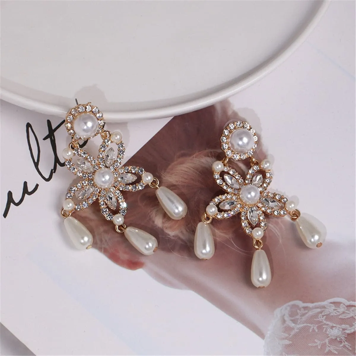 Crystal & Pearl 18K Gold-Plated Star Drop Earrings