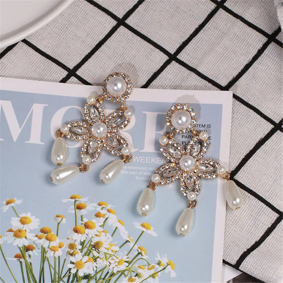 Crystal & Pearl 18K Gold-Plated Star Drop Earrings