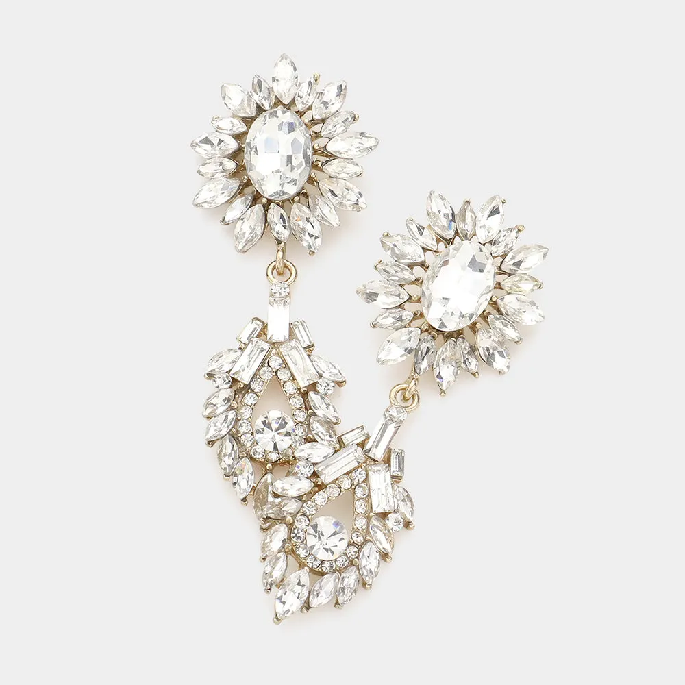 Crystal and Rhinestones Sunflower Pageant Earrings on Gold| Prom Earrings | Evening Earrings |  238132