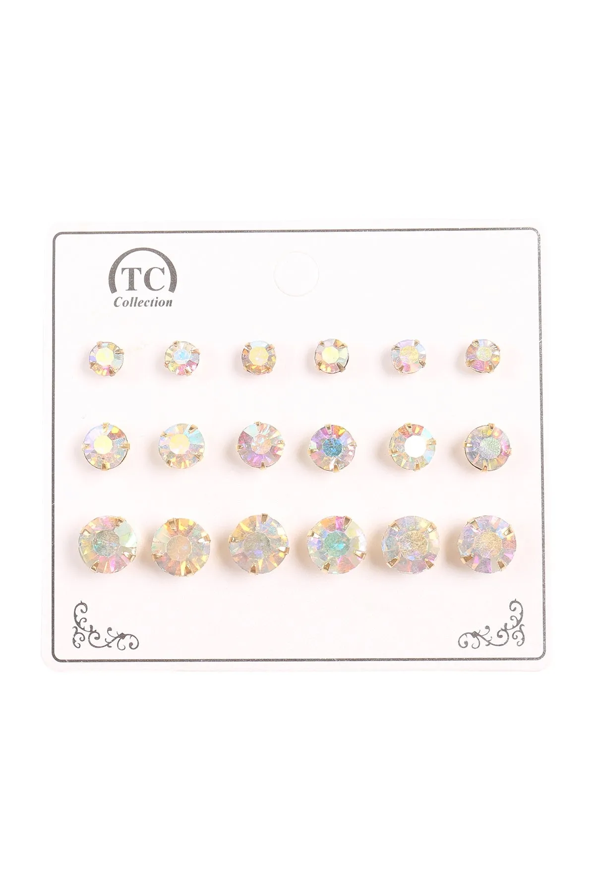 CRYSTAL ASSORTED SIZE STUD EARRINGS SET