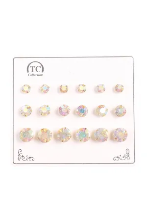 CRYSTAL ASSORTED SIZE STUD EARRINGS SET