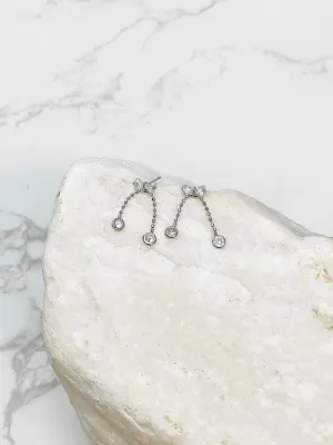 Crystal Bowtie Drop Earrings - Silver