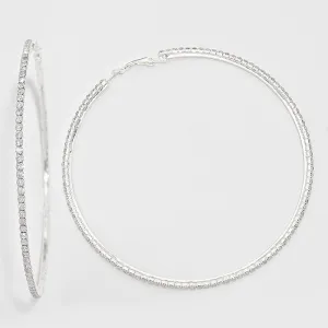 Crystal Rhinestone Hoop Earrings on Silver | 3 3/4" | 155621