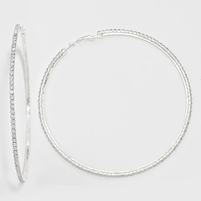 Crystal Rhinestone Hoop Earrings on Silver | 3 3/4" | 155621