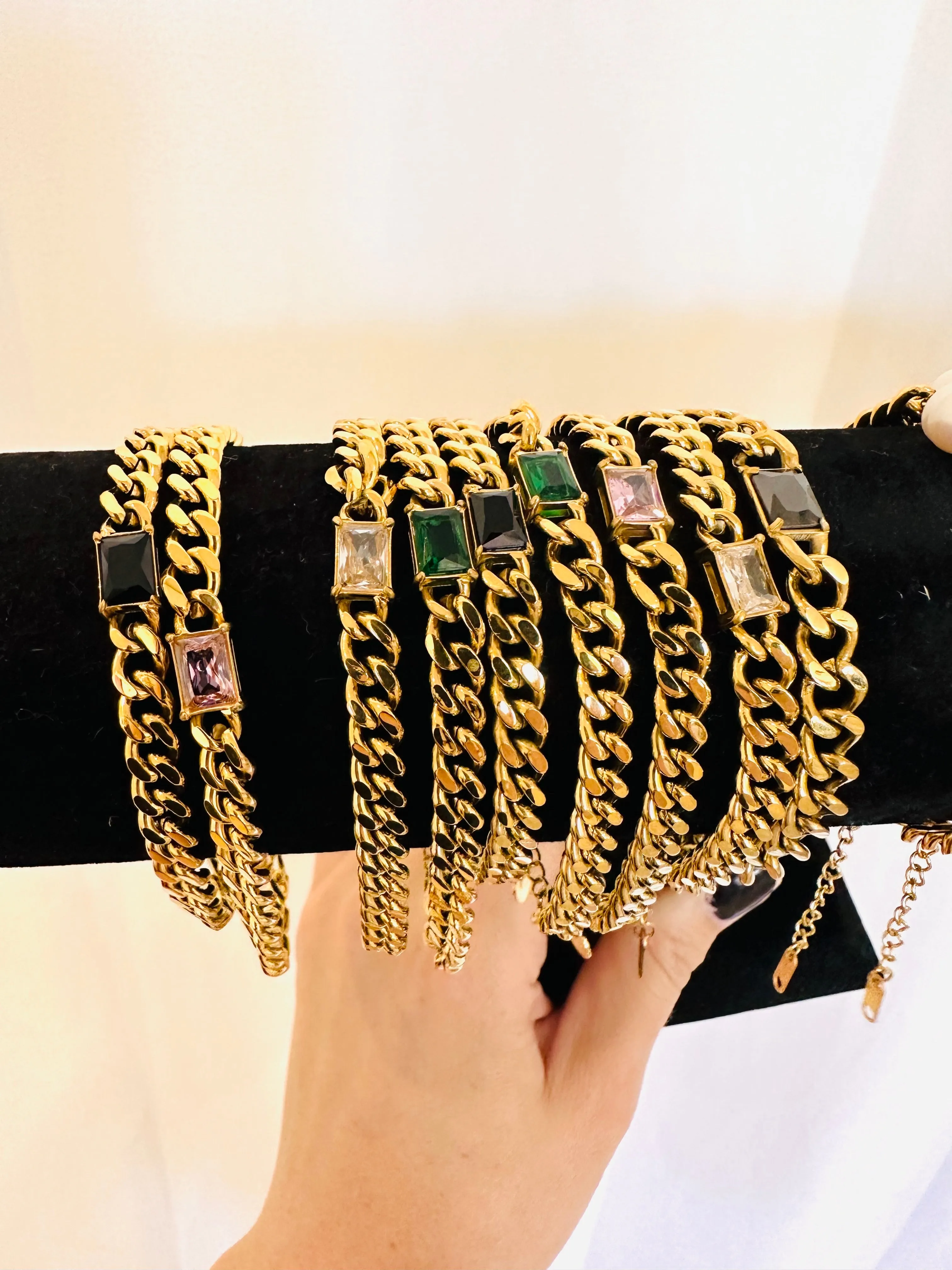 Cuban Chain and Gemstone Bracelet