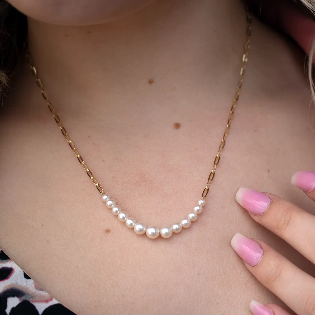 Cultured Pearl Paper Clip Link Necklace