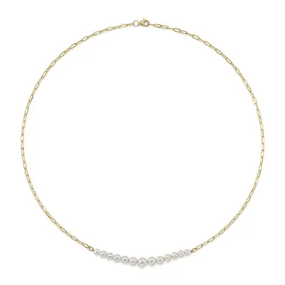 Cultured Pearl Paper Clip Link Necklace