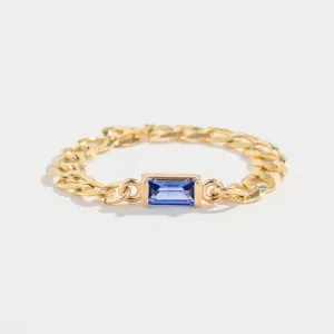 CURB CHAIN LINK RING | 14K GOLD | BLUE SAPPHIRE