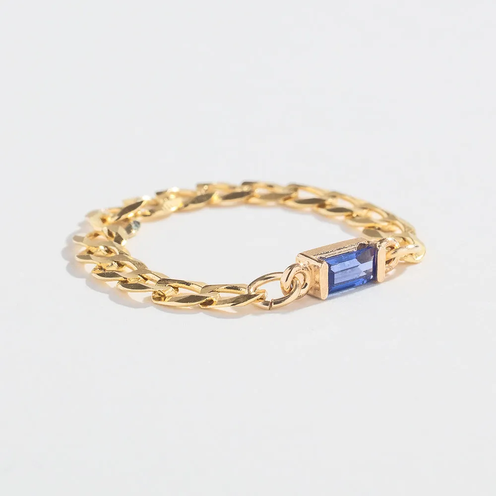 CURB CHAIN LINK RING | 14K GOLD | BLUE SAPPHIRE