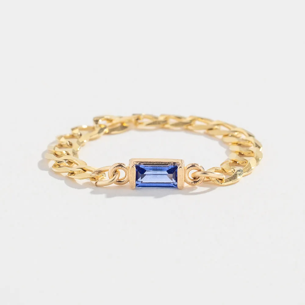 CURB CHAIN LINK RING | 14K GOLD | BLUE SAPPHIRE