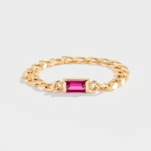 CURB CHAIN LINK RING | 14K GOLD | PINK SAPPHIRE