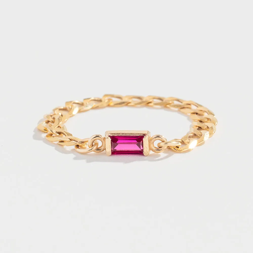 CURB CHAIN LINK RING | 14K GOLD | PINK SAPPHIRE