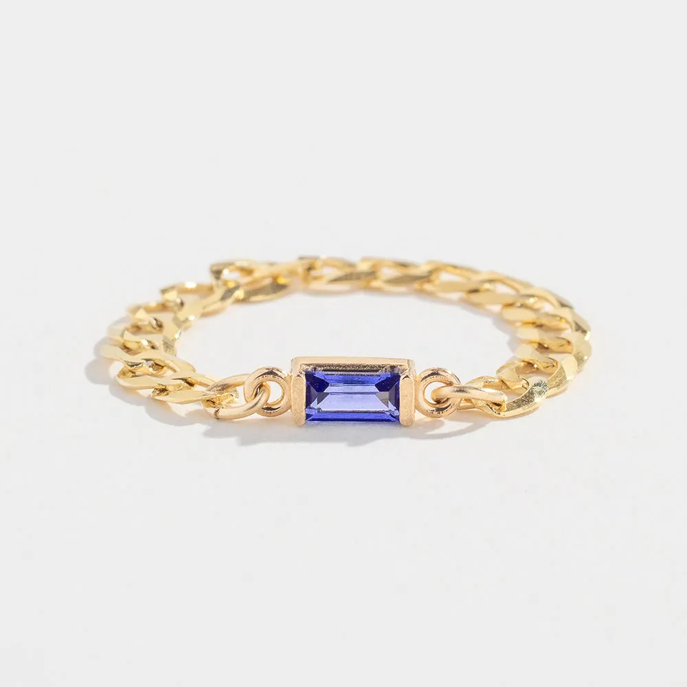 CURB CHAIN LINK RING | 14K GOLD | TANZANITE