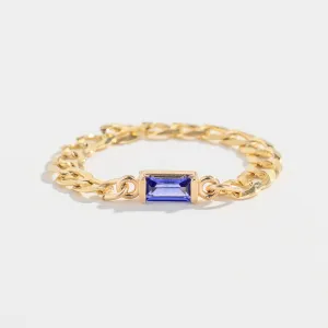 CURB CHAIN LINK RING | 14K GOLD | TANZANITE
