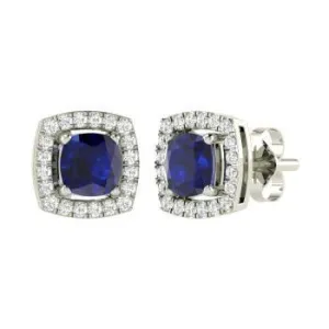 Cushion Sapphire And Natural Earth Mined Diamond Earrings