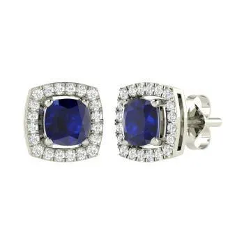 Cushion Sapphire And Natural Earth Mined Diamond Earrings