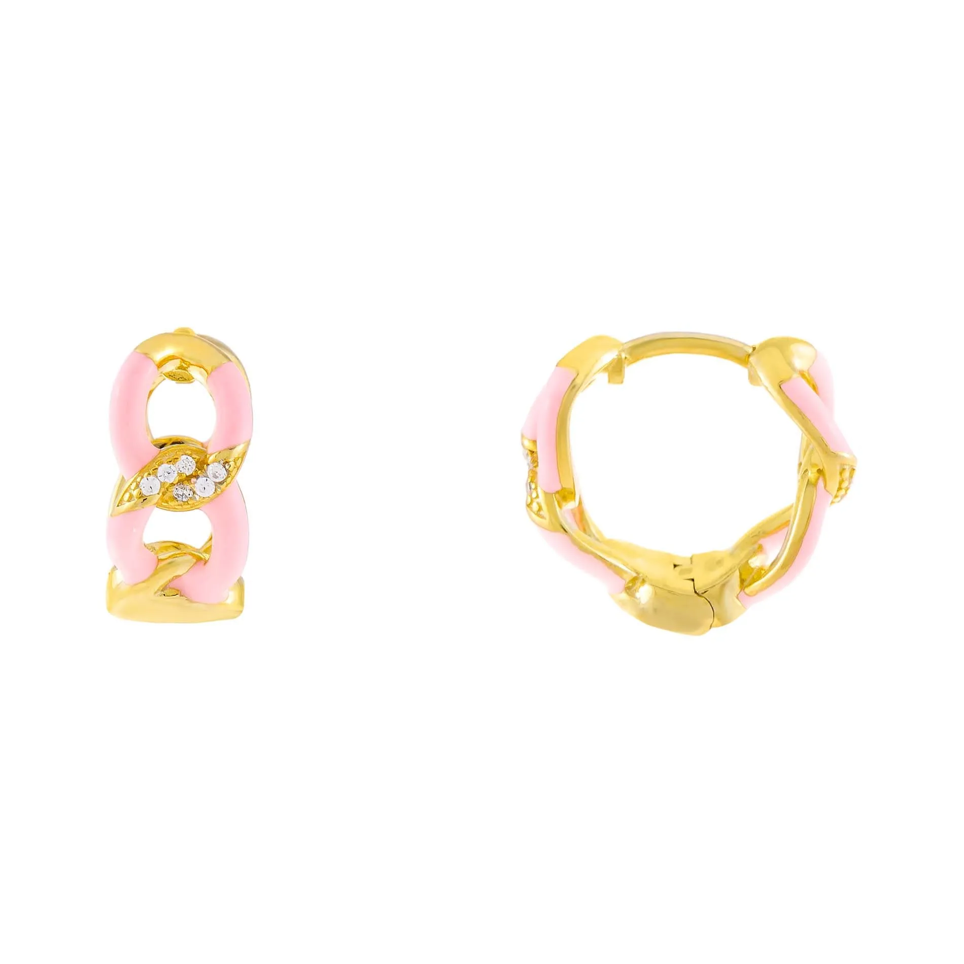 CZ Enamel Link Hoop Earring