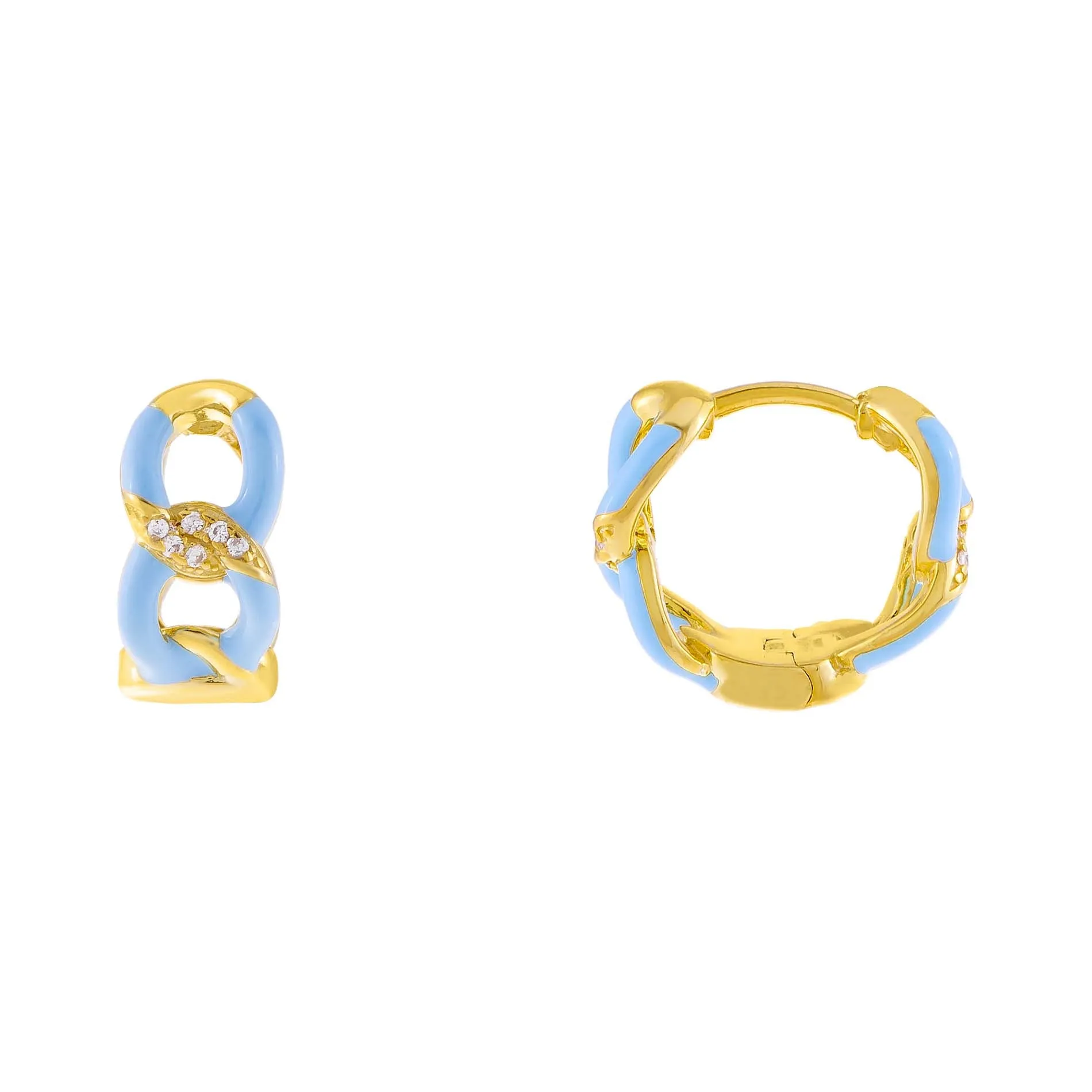 CZ Enamel Link Hoop Earring