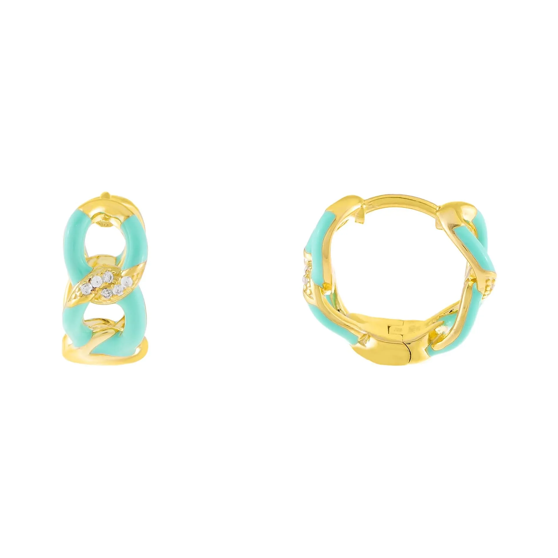 CZ Enamel Link Hoop Earring