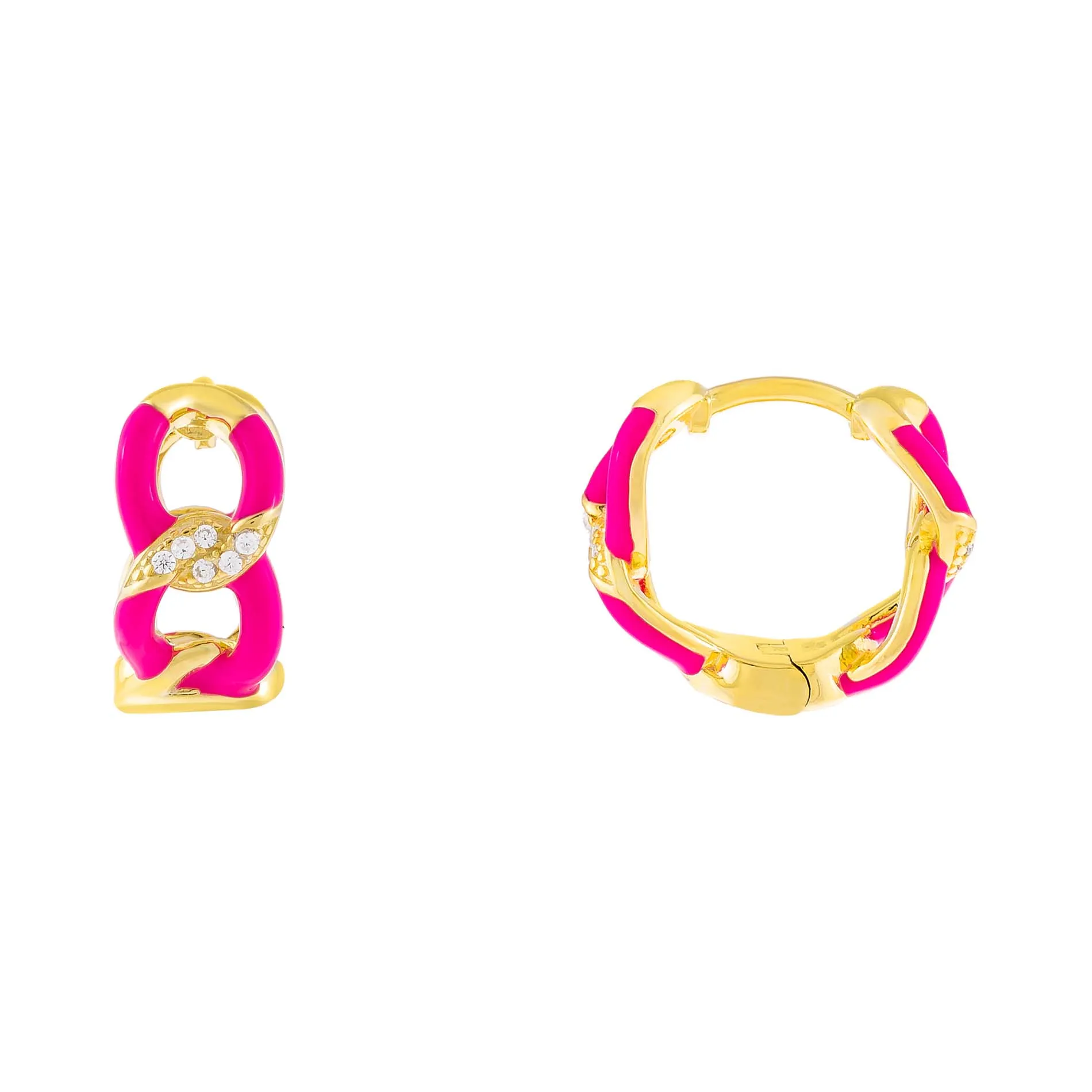 CZ Enamel Link Hoop Earring
