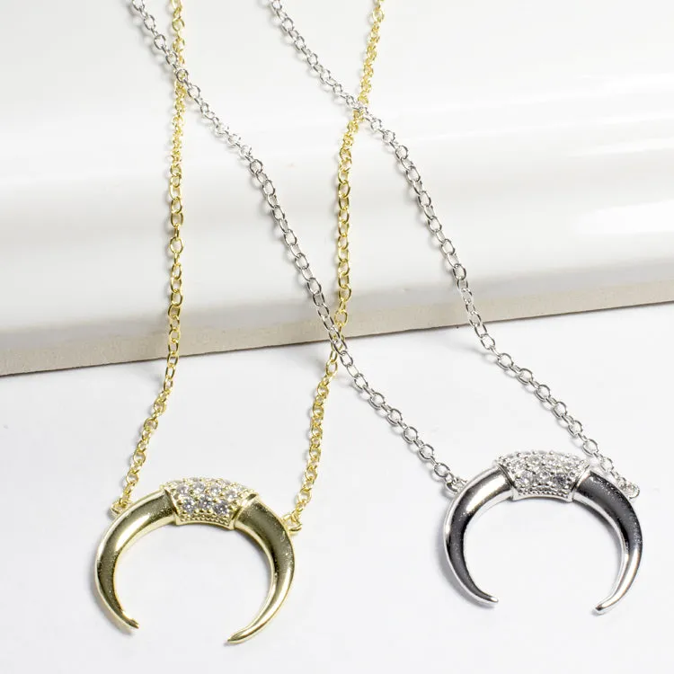 CZ Horn Necklace - Gold or Silver