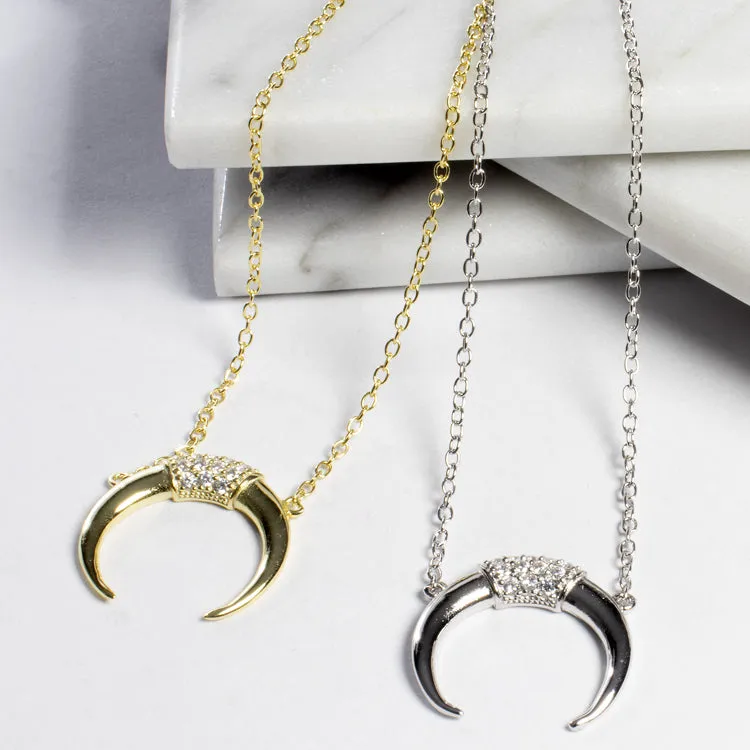CZ Horn Necklace - Gold or Silver