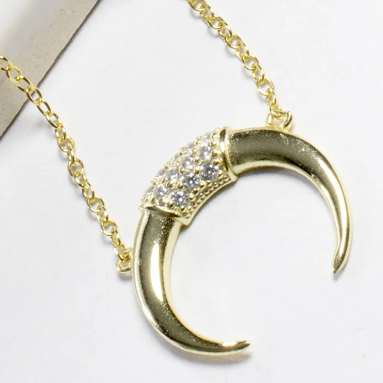 CZ Horn Necklace - Gold or Silver
