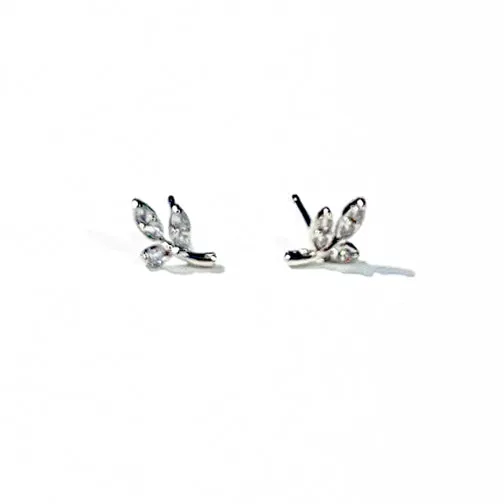 Dainty Crystal Leaves Stud Earrings (SILVER OR GOLD)