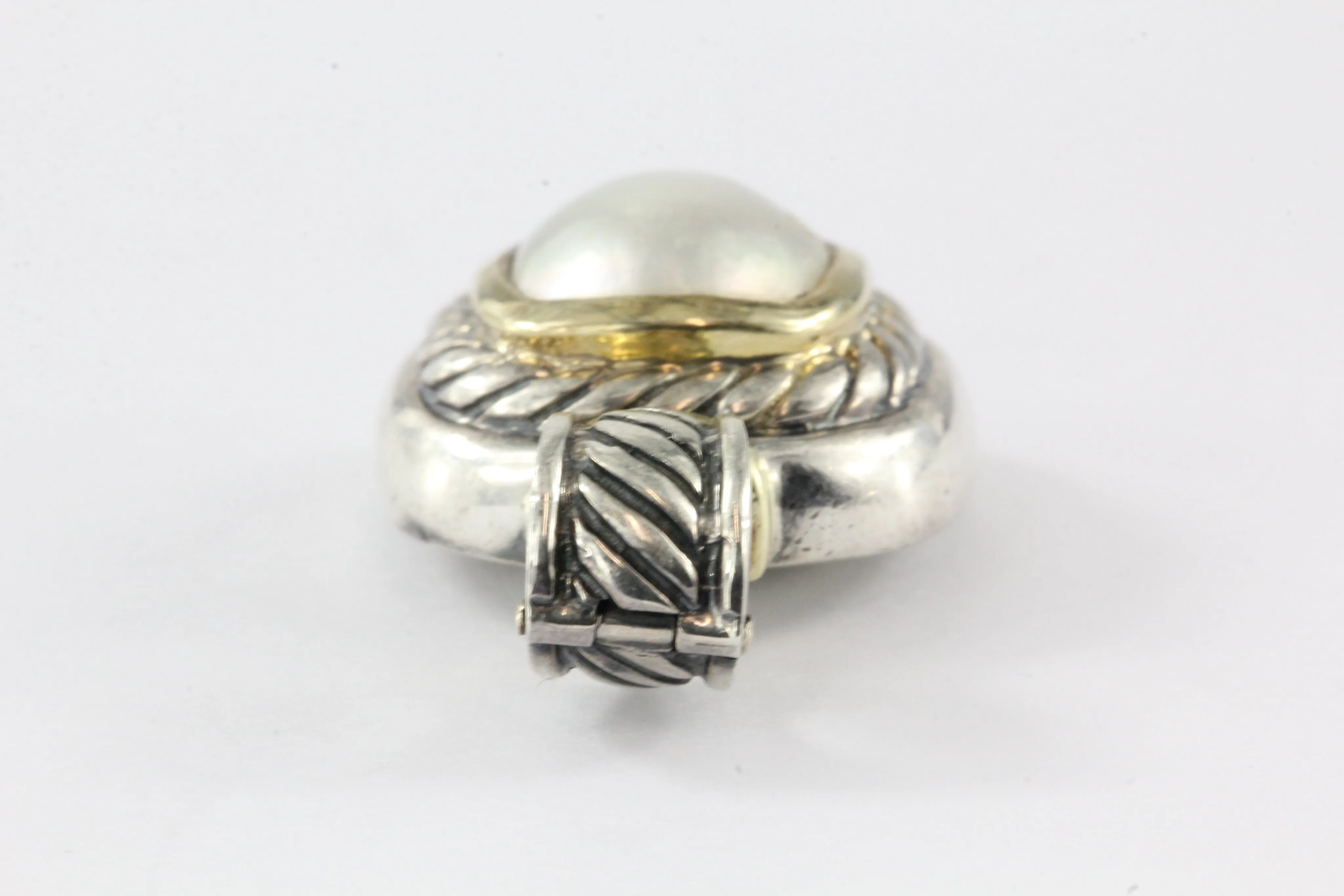 David Yurman Sterling Silver 14K Gold Mabe Pearl Albion Pendant Enhancer