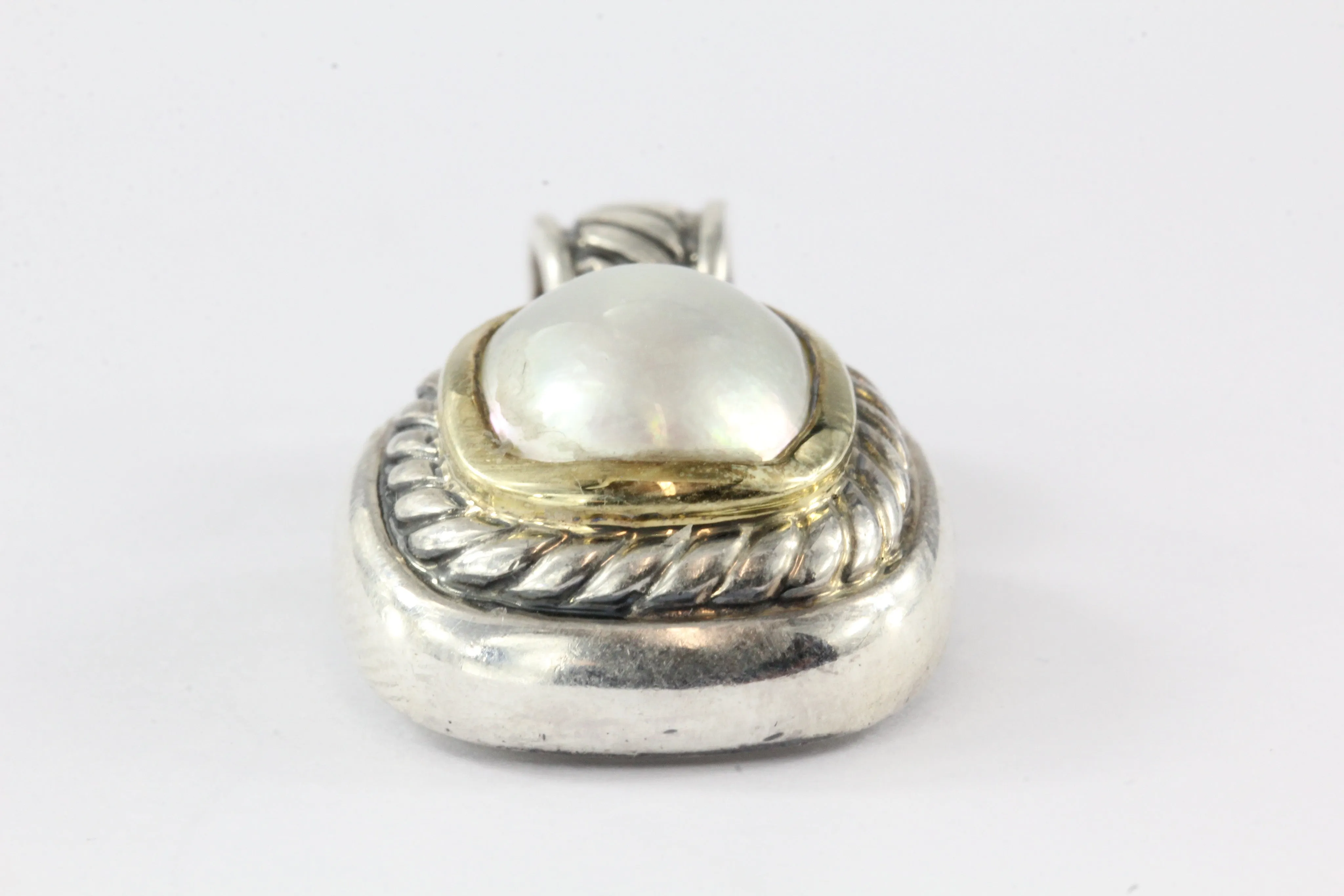 David Yurman Sterling Silver 14K Gold Mabe Pearl Albion Pendant Enhancer