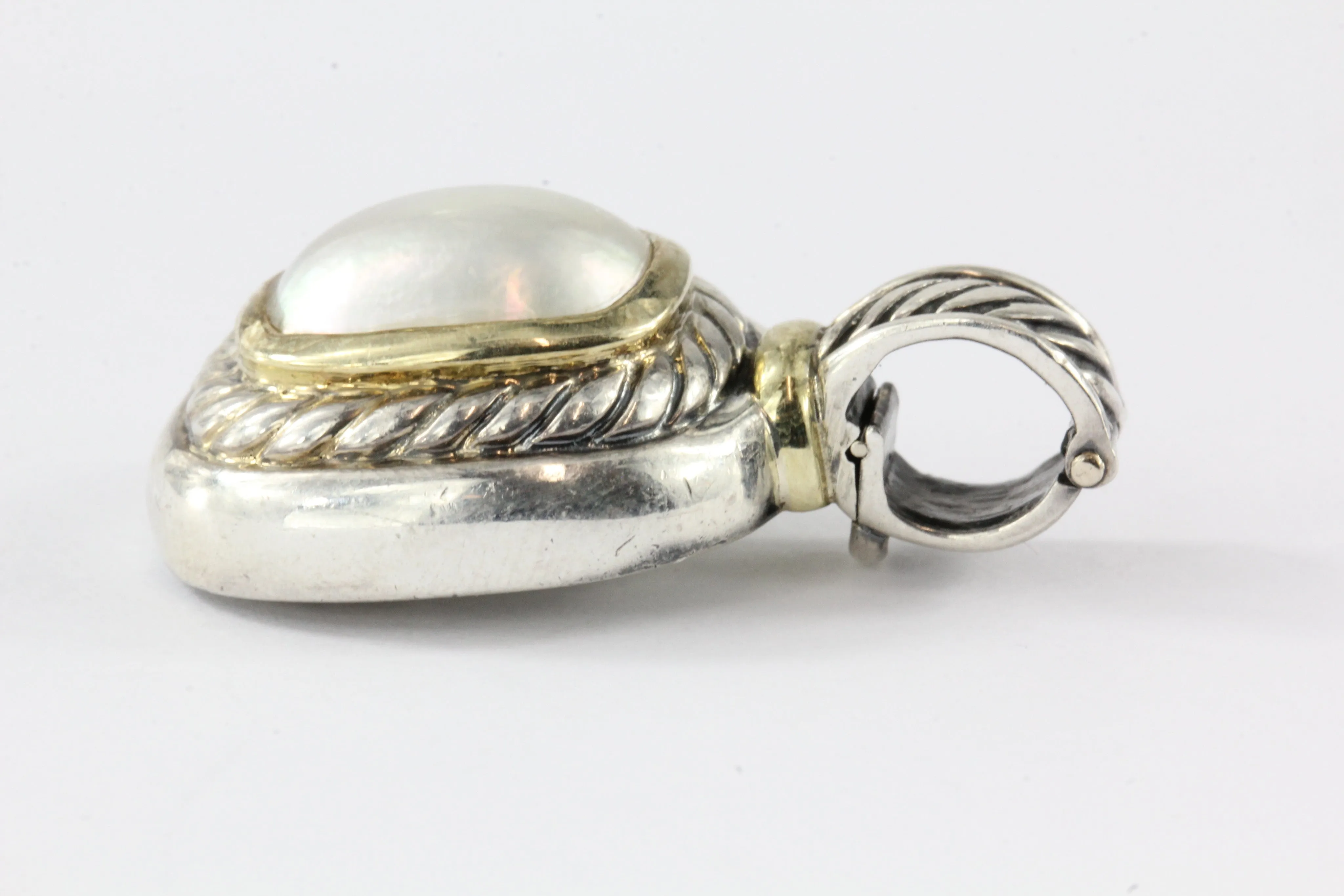 David Yurman Sterling Silver 14K Gold Mabe Pearl Albion Pendant Enhancer