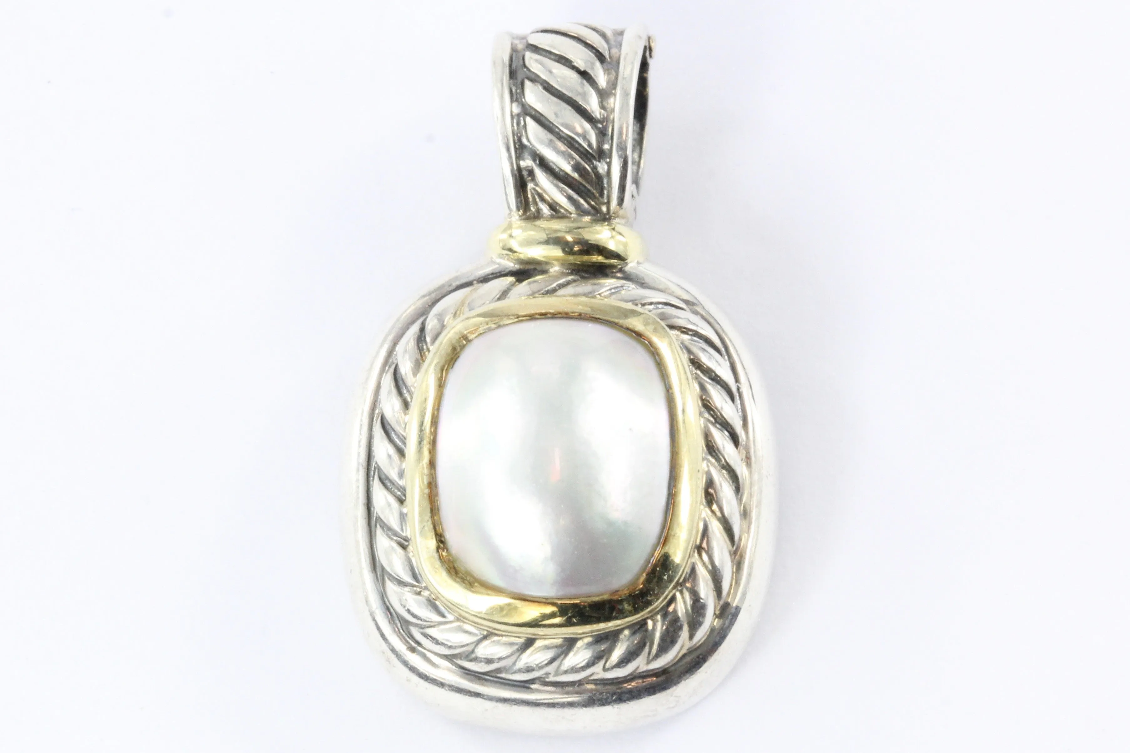 David Yurman Sterling Silver 14K Gold Mabe Pearl Albion Pendant Enhancer
