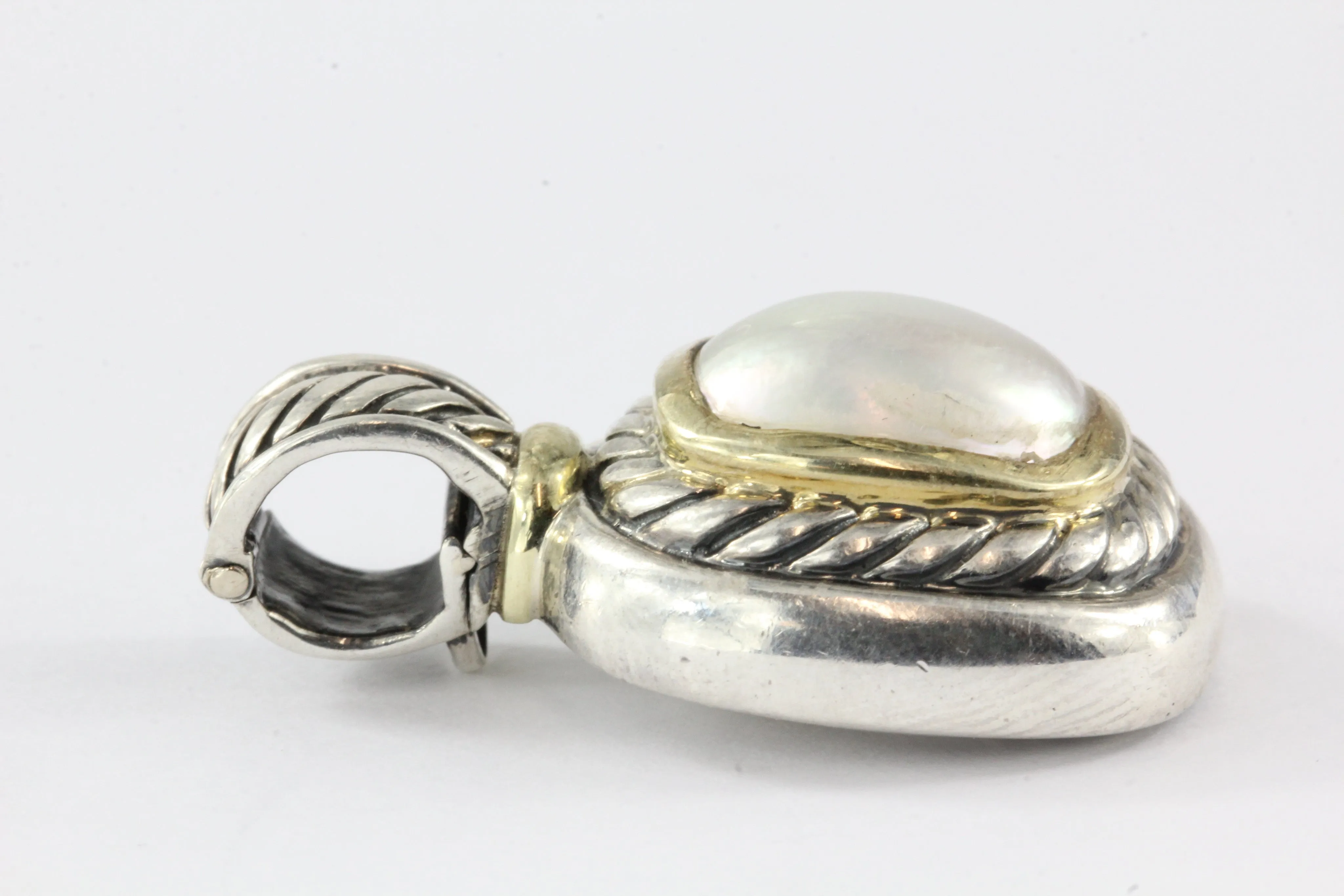 David Yurman Sterling Silver 14K Gold Mabe Pearl Albion Pendant Enhancer