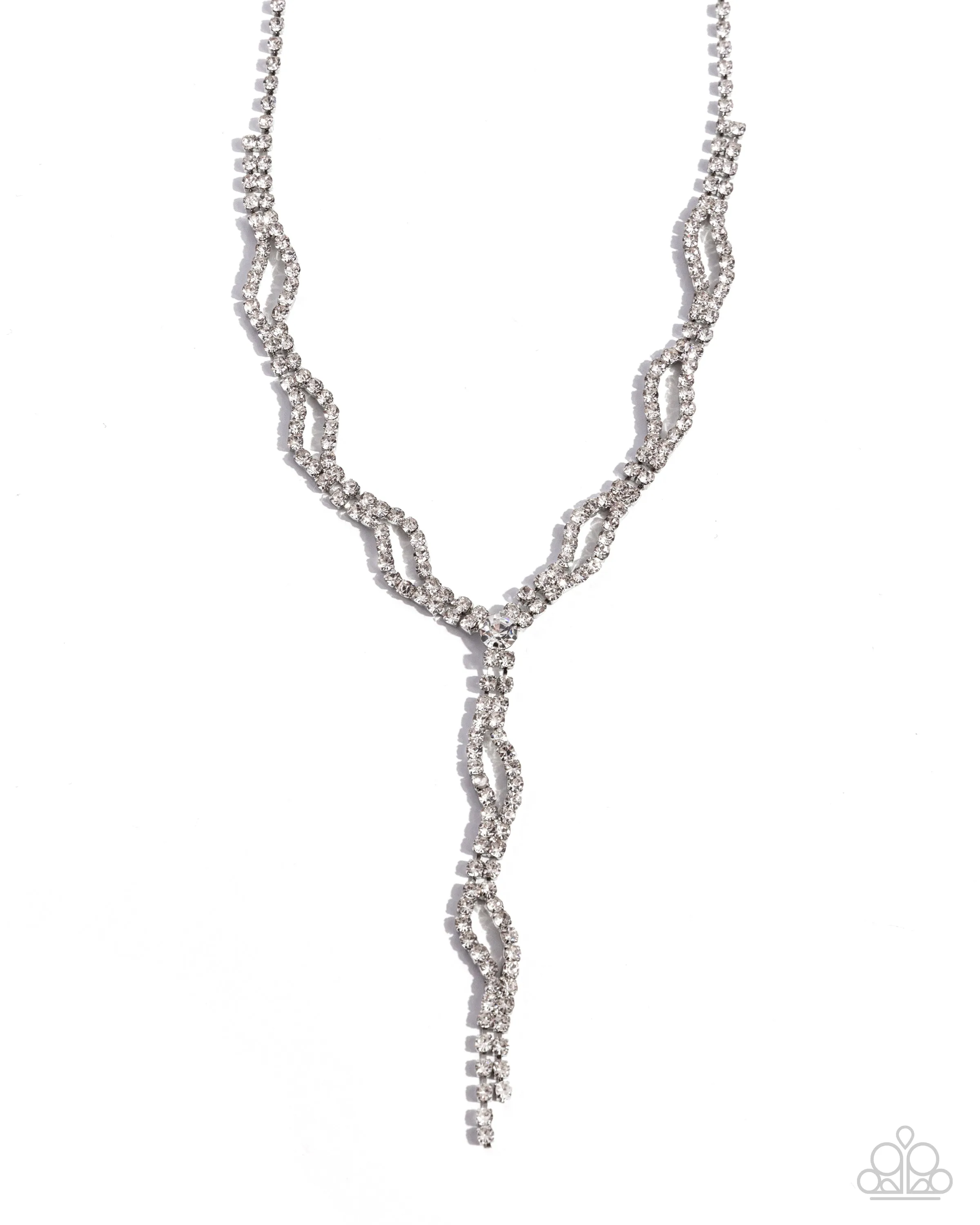 Decadent Dedication - White - Rhinestone Crisscross Y-Shaped Paparazzi Short Necklace