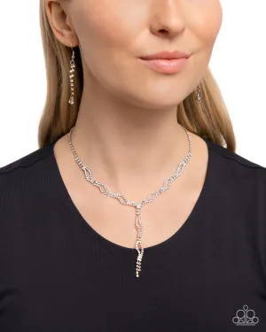 Decadent Dedication - White - Rhinestone Crisscross Y-Shaped Paparazzi Short Necklace