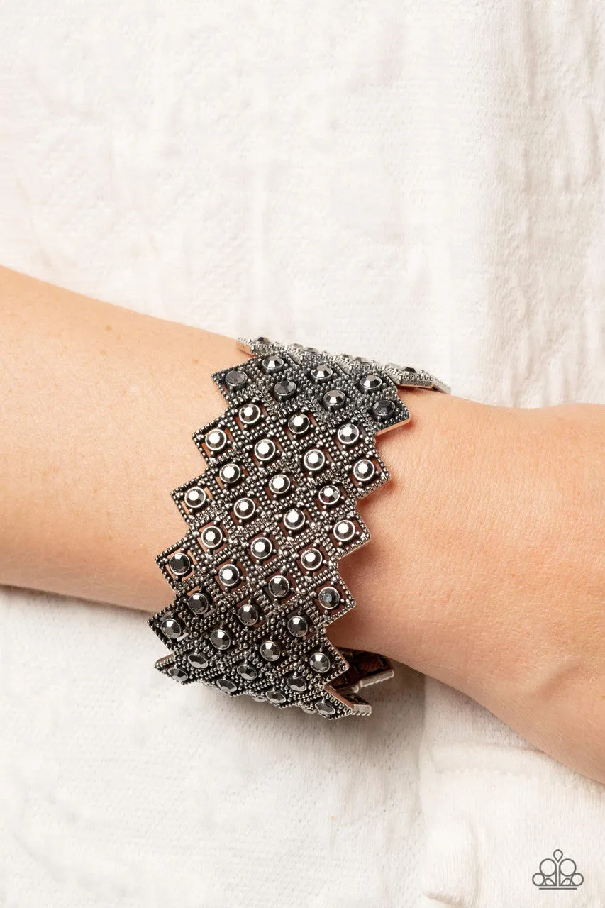 DECO in the Rough - Silver - Hematite Rhinestone Statement Paparazzi Stretchy Bracelet