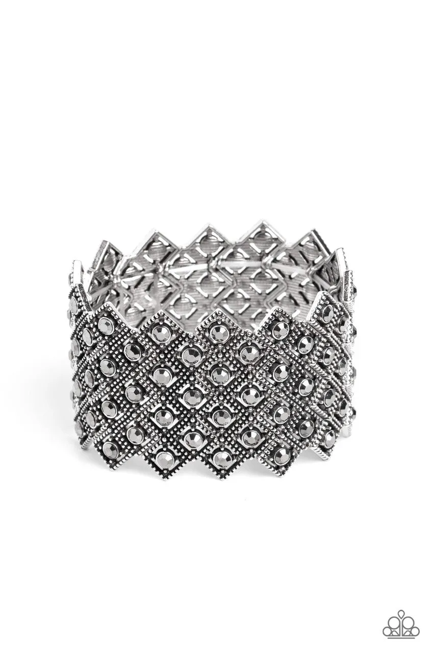 DECO in the Rough - Silver - Hematite Rhinestone Statement Paparazzi Stretchy Bracelet