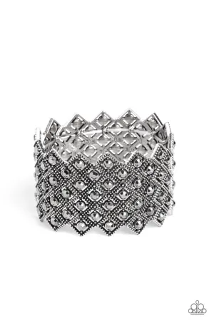 DECO in the Rough - Silver - Hematite Rhinestone Statement Paparazzi Stretchy Bracelet