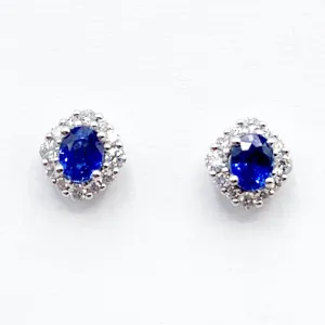 Deep Blue Sapphires in a Halo of Diamonds and Winter White Gold